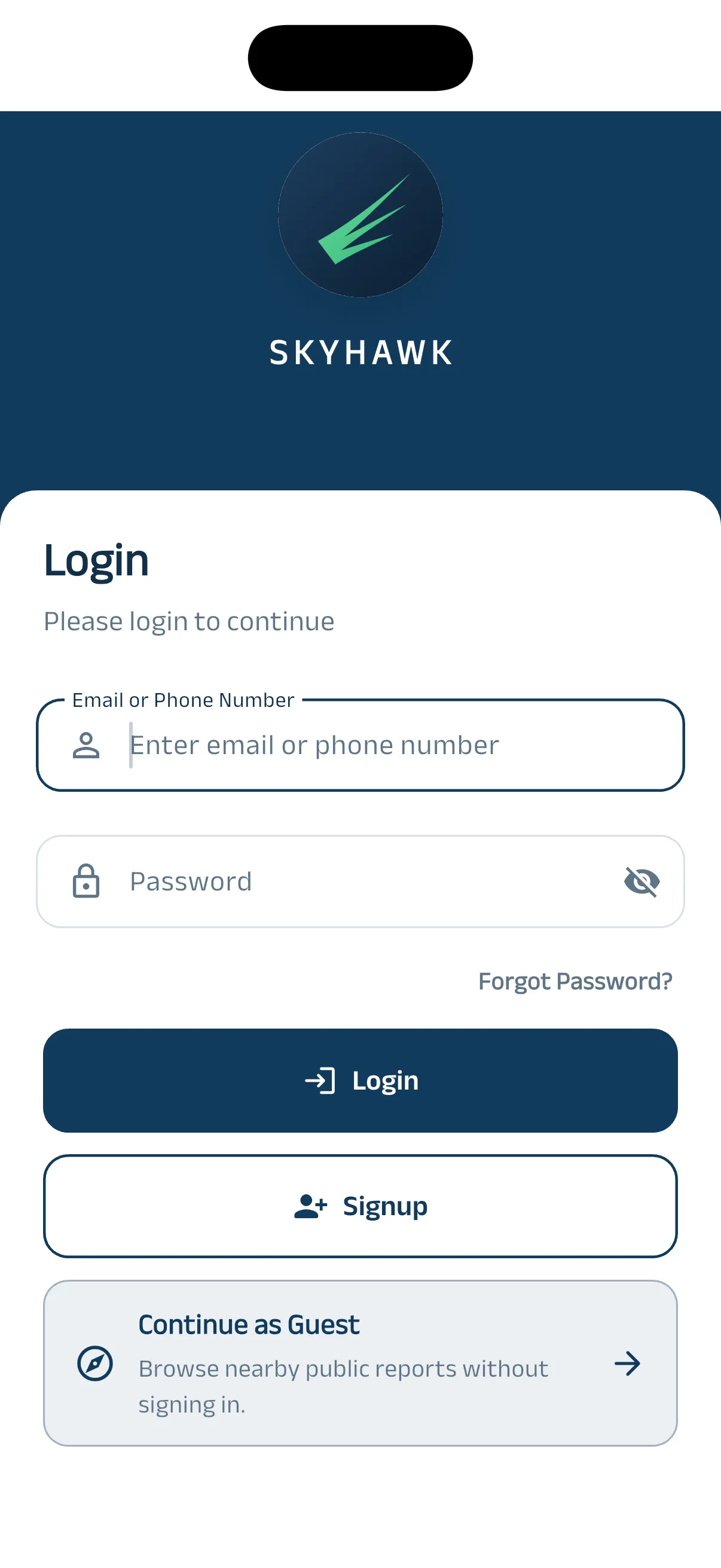 Skyhawk secure sign-in screen