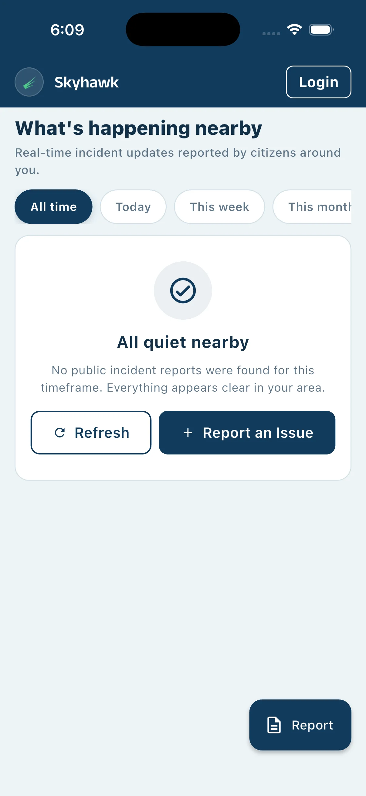 Skyhawk nearby public reports screen