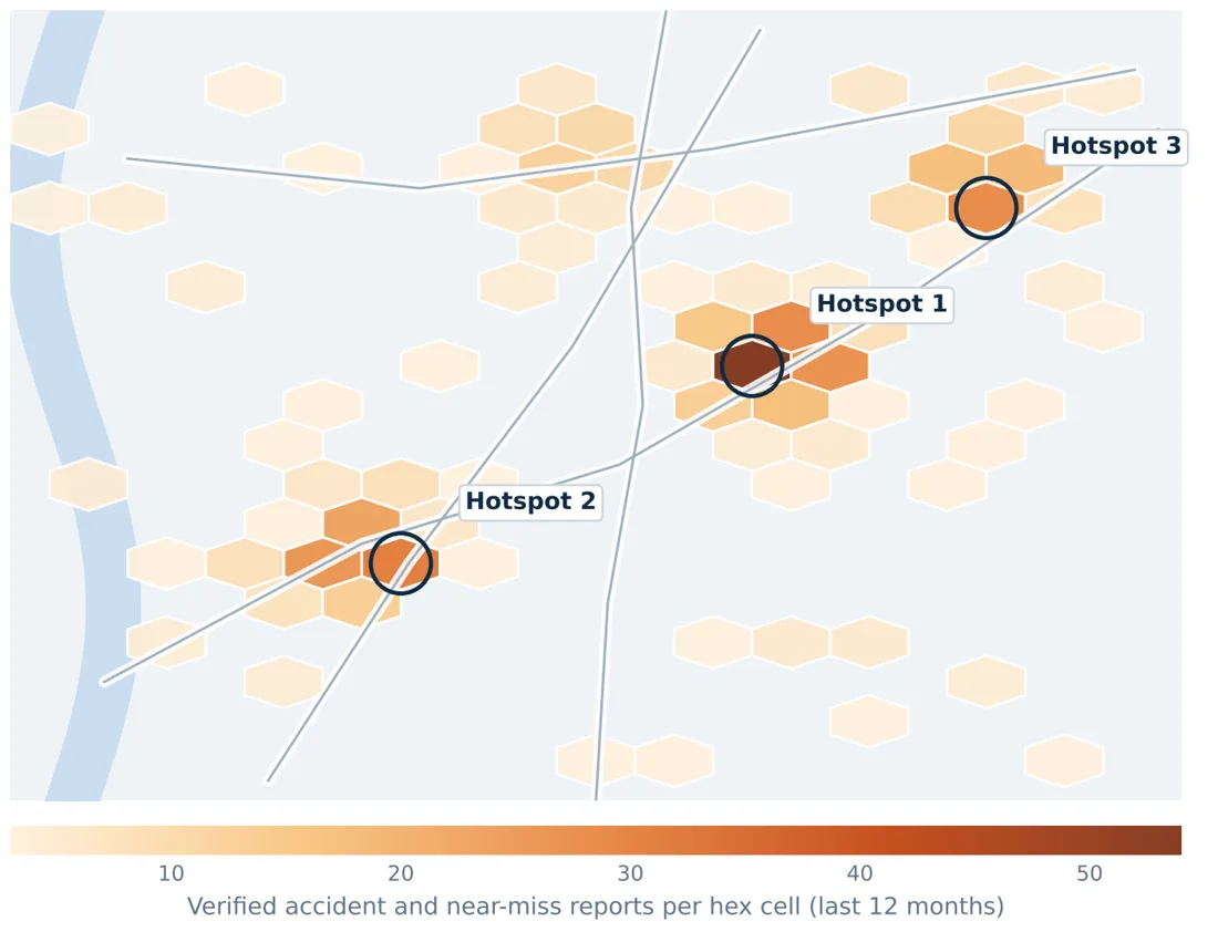 Illustrative hotspot map of verified accident reports